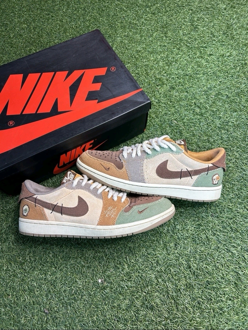 Nike Low Voodo Zion-Top Patchwork Sneaker - Brown, Tan, Green, Cream